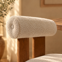 Cream Bouclé Dining Chair with Wood Frame – view 7