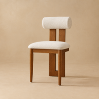 Cream Bouclé Dining Chair with Wood Frame