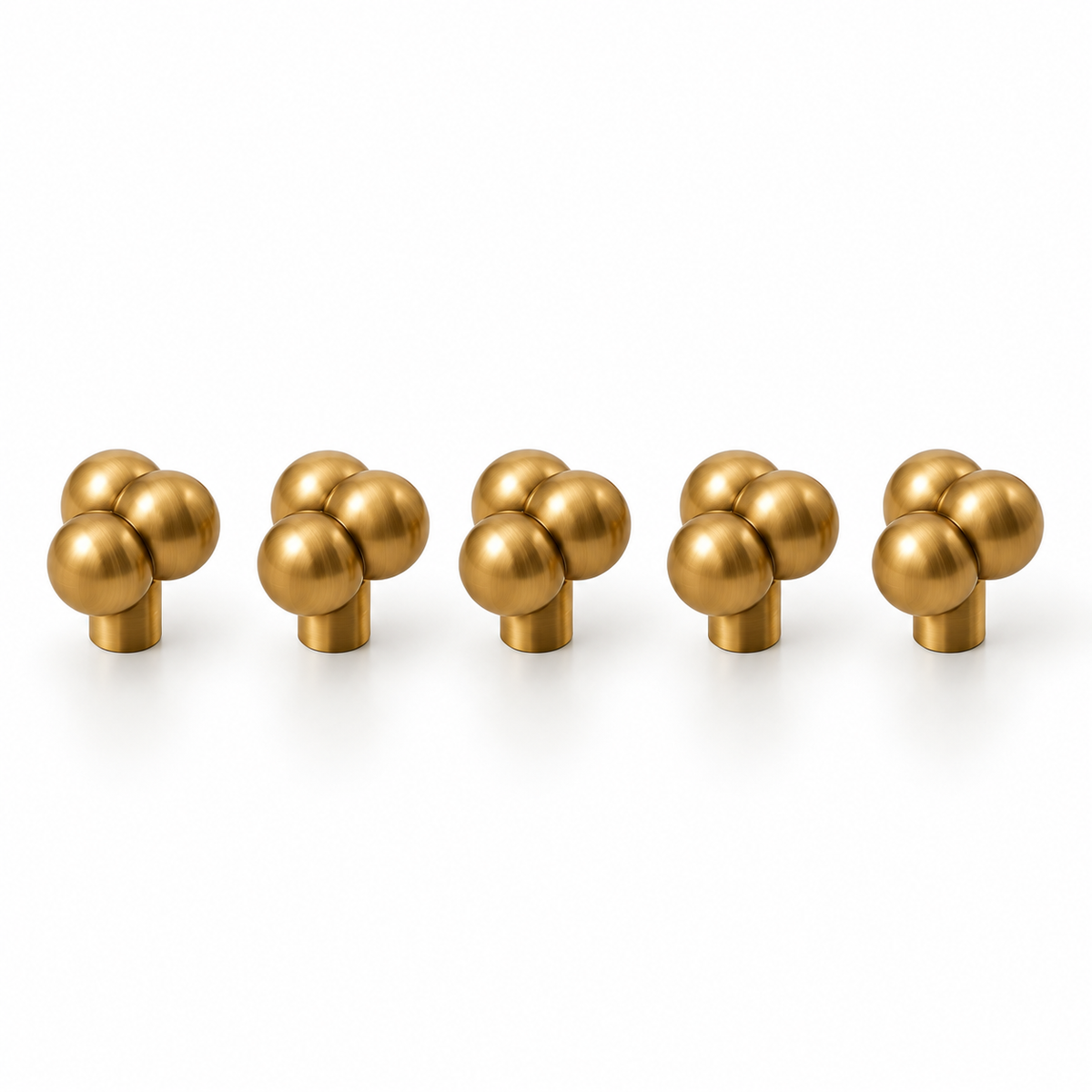 Pack of 5 beaded brass cabinet knobs, brushed brass
