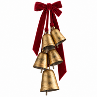 Brass Bell Door Swag with Red Velvet Ribbon – 5 Vintage Christmas Bells for Front Door, Wreath & Banister